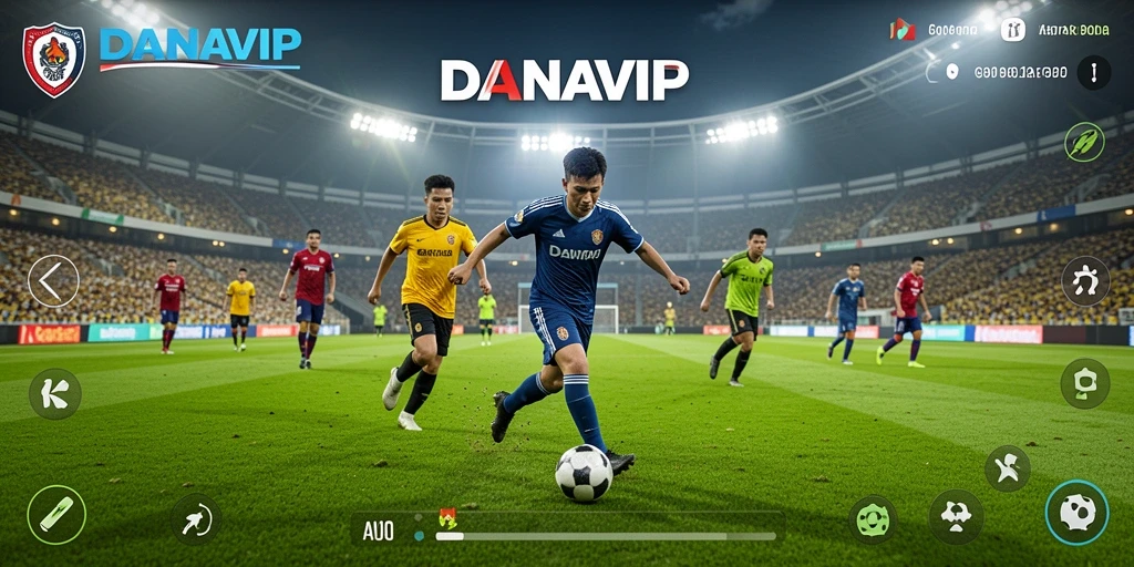 Tampilan gameplay seru di DANAVIP dengan aksi sepak bola yang mendebarkan.