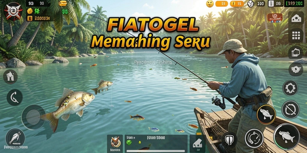 Tampilan gameplay <strong>FIATOGEL</strong> menunjukkan pengalaman memancing yang seru dan nyata.