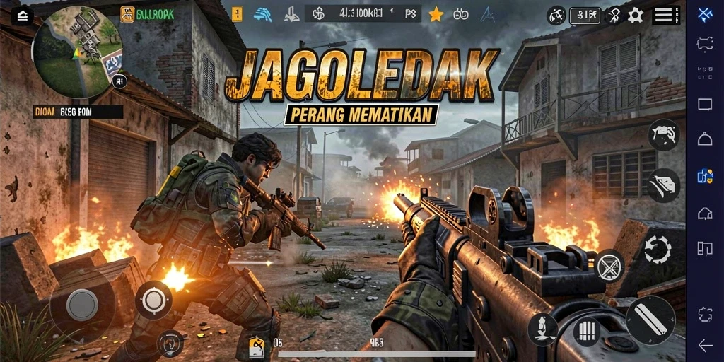 Screenshot gameplay JAGOLEDAK yang menampilkan aksi tembak-menembak yang intens.
