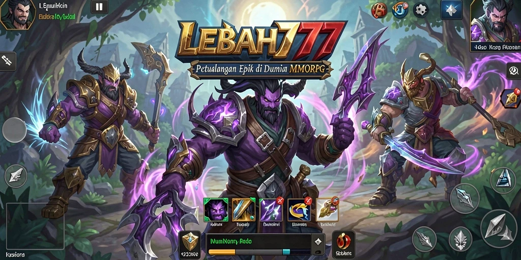 Screenshot utama LEBAH777 menampilkan aksi seru dalam pertempuran melawan monster besar.
