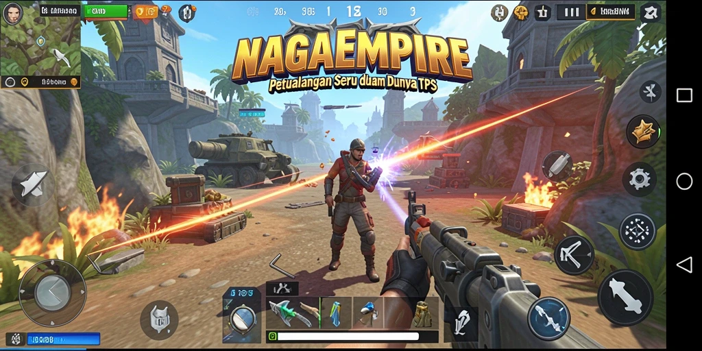Tampilan seru aksi permainan NAGAEMPIRE dalam mode TPS.