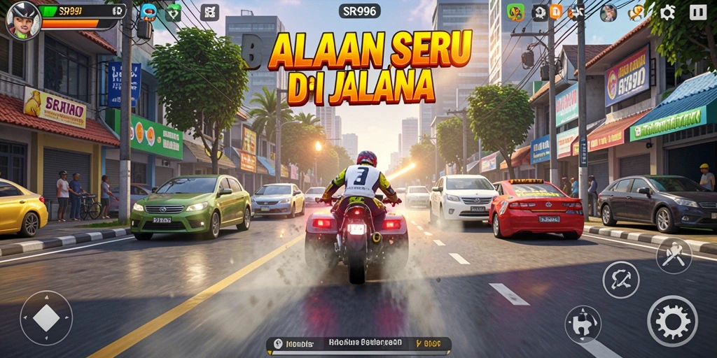 Tampilan mendebarkan gameplay balapan SR996 yang penuh aksi.