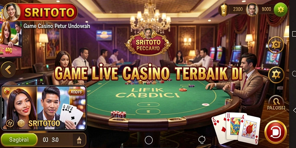 Tangkapan layar gameplay Live Casino SRITOTO yang menampilkan dealer dan permainan langsung.