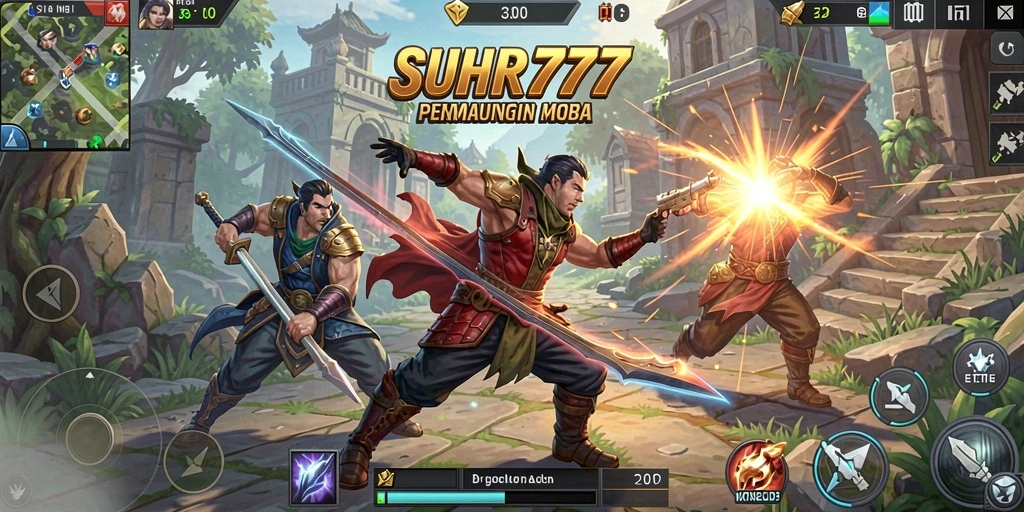Tampilan gameplay seru dari SUHU777 saat bertarung dalam arena MOBA.